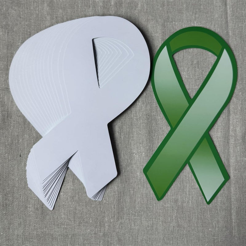 cogont 100pcs Large Green Donation Paper Ribbon-Shaped Awareness Ribbon for Cerebral Palsy, Liver Cancer, Mental Health, Green Health Cancer Hope Awareness - Image 3